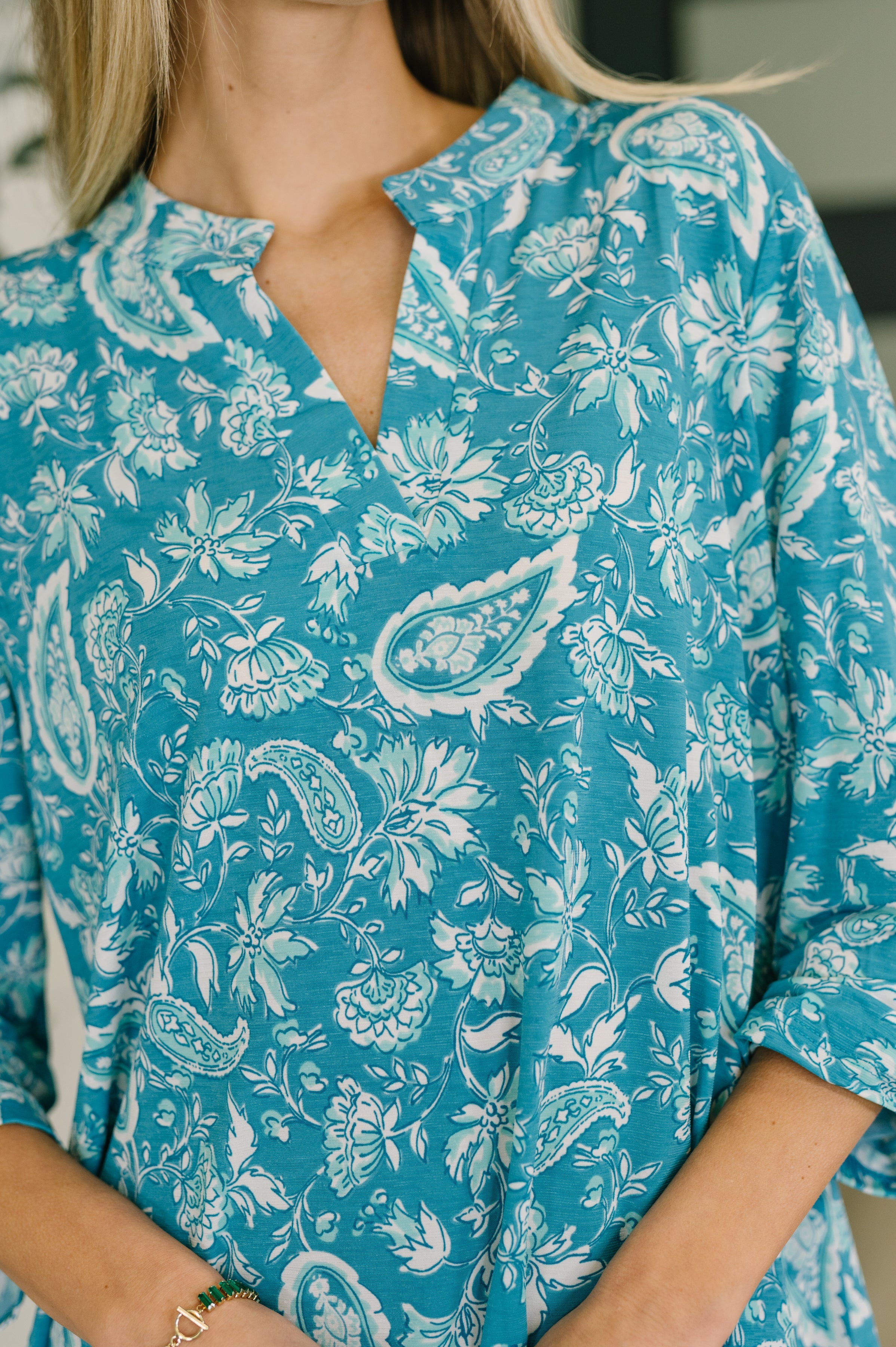 Lizzy Top in Aqua Paisley-Womens-Stay Foxy Boutique, Florissant, Missouri