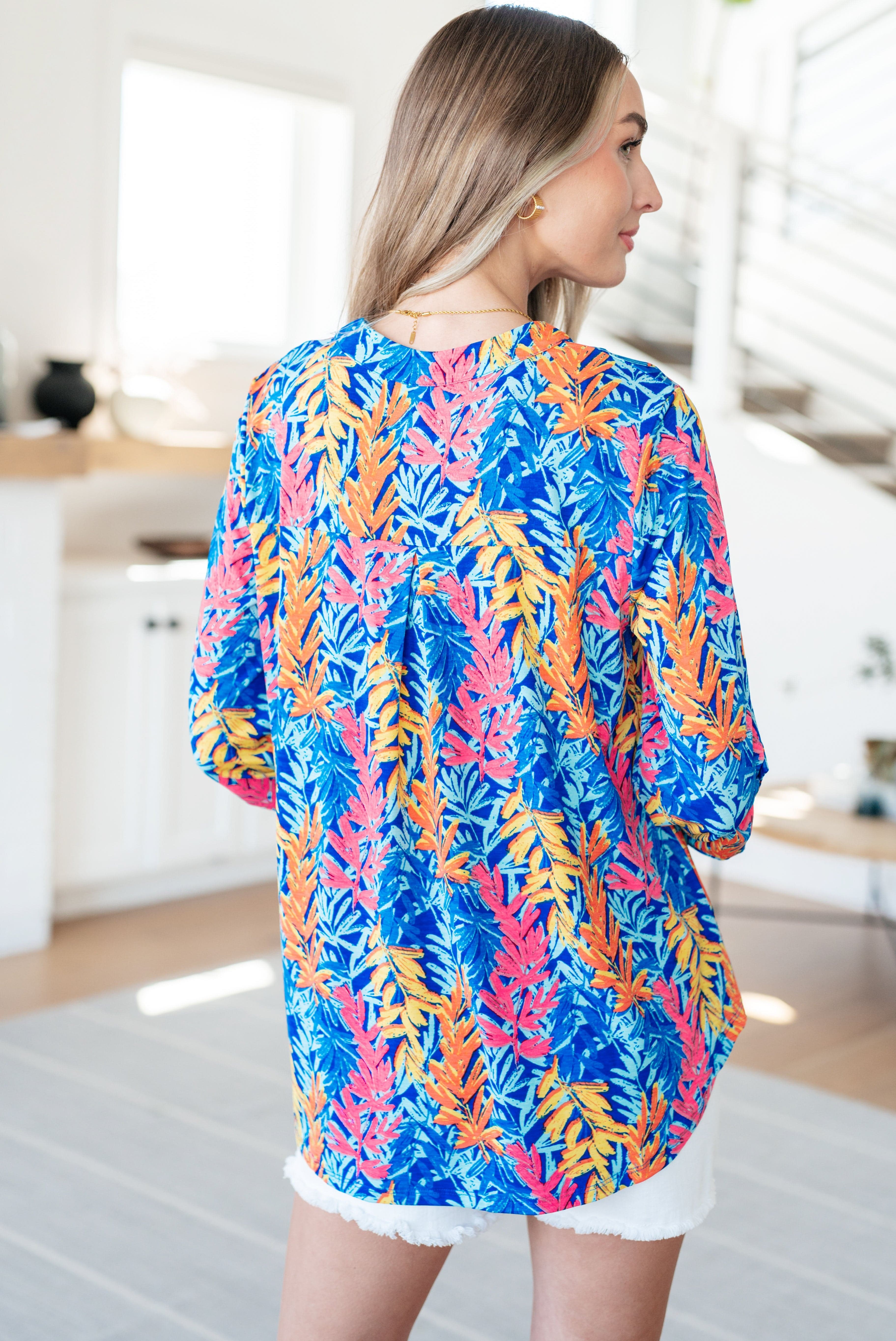 Lizzy Top in Blue and Pink Branches-Tops-Stay Foxy Boutique, Florissant, Missouri