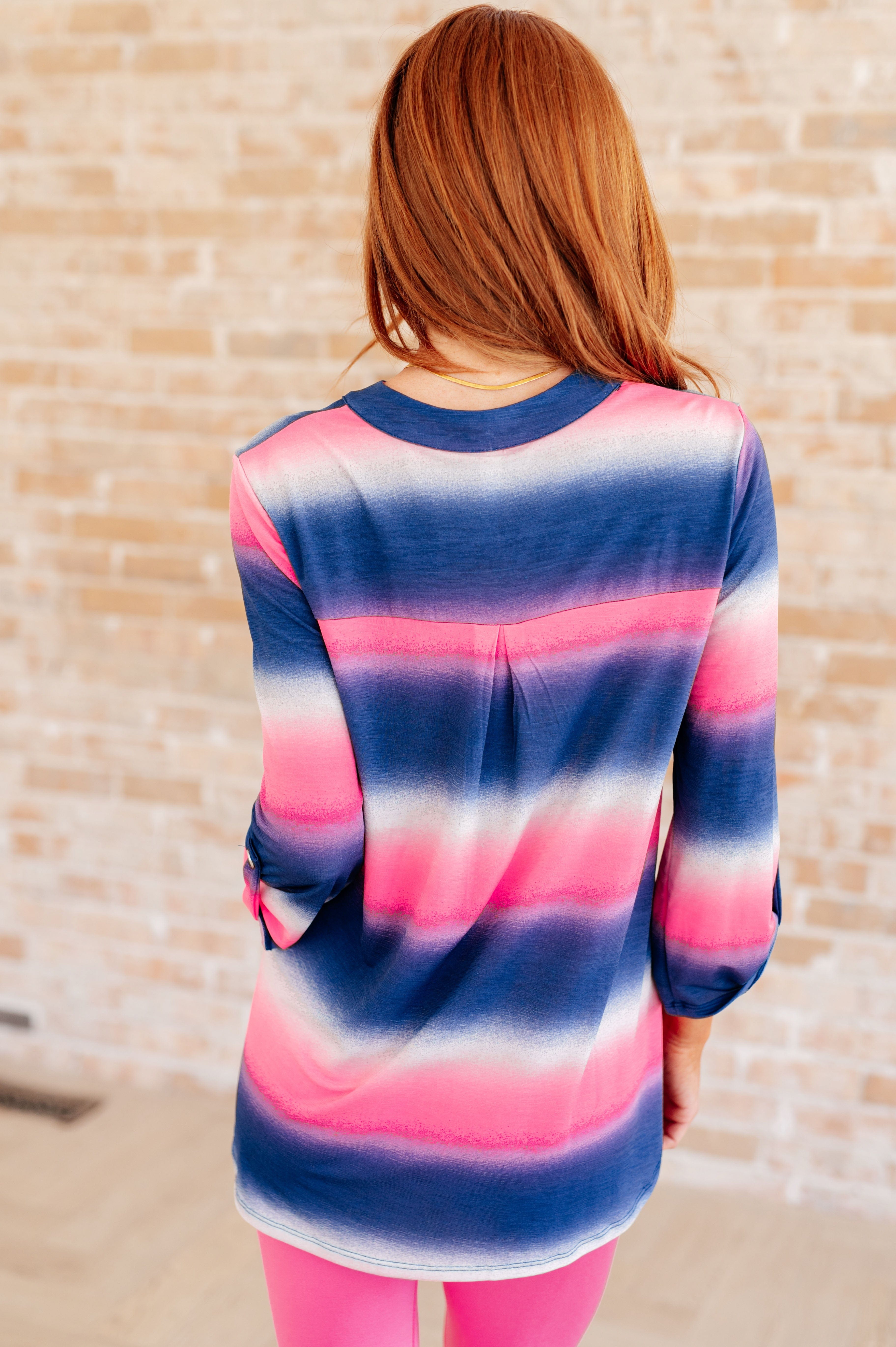 Lizzy Top in Blue and Pink Haze-Tops-Stay Foxy Boutique, Florissant, Missouri