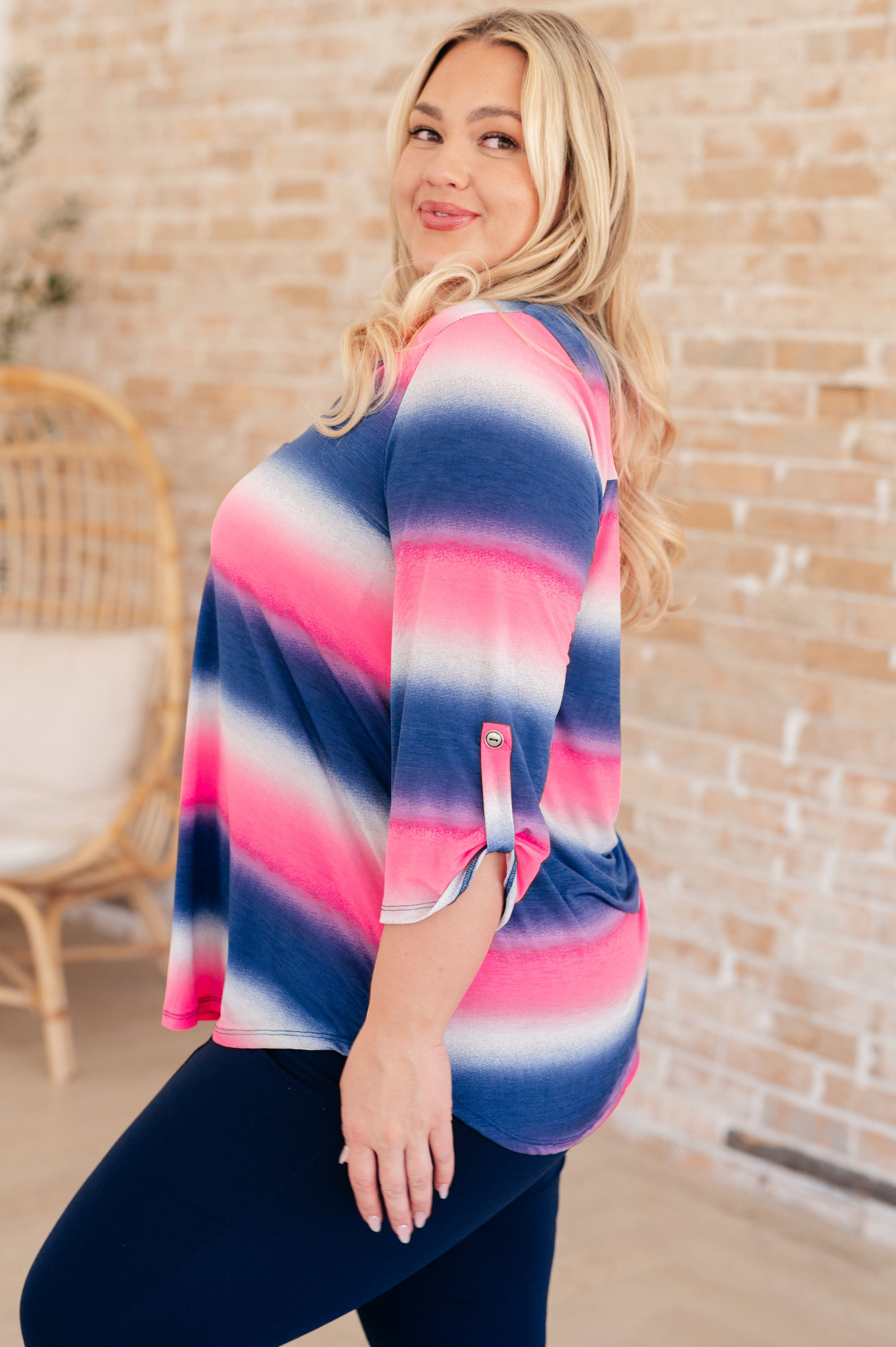 Lizzy Top in Blue and Pink Haze-Tops-Stay Foxy Boutique, Florissant, Missouri