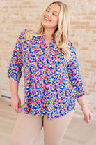 Lizzy Top in Blue and Pink Retro Ditsy Floral-Tops-Stay Foxy Boutique, Florissant, Missouri