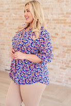 Lizzy Top in Blue and Pink Retro Ditsy Floral-Tops-Stay Foxy Boutique, Florissant, Missouri