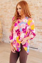 Lizzy Top in Coral and Magenta Painted Floral-Tops-Stay Foxy Boutique, Florissant, Missouri