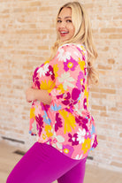 Lizzy Top in Coral and Magenta Painted Floral-Tops-Stay Foxy Boutique, Florissant, Missouri