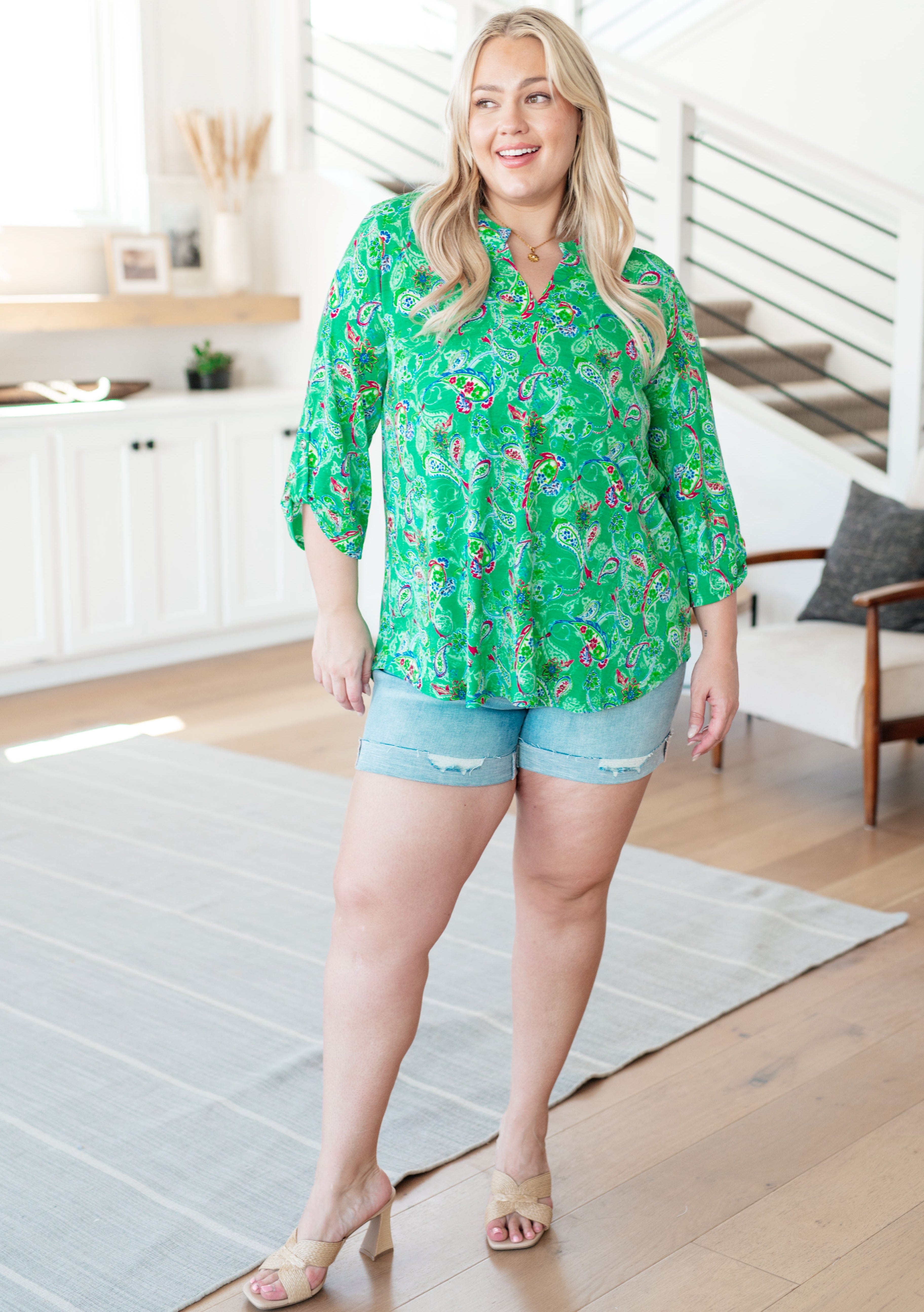 Lizzy Top in Emerald and Magenta Paisley-Tops-Stay Foxy Boutique, Florissant, Missouri
