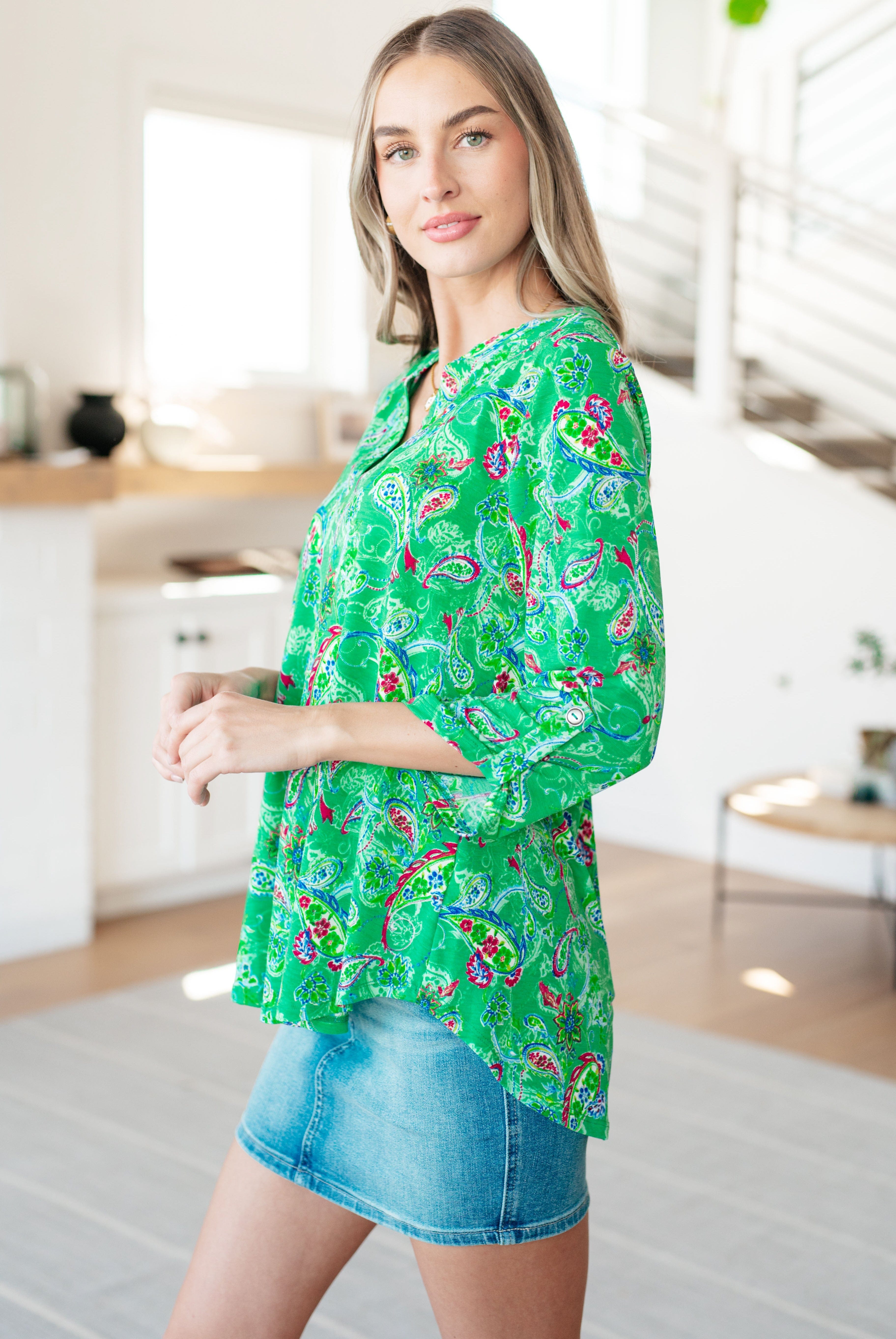 Lizzy Top in Emerald and Magenta Paisley-Tops-Stay Foxy Boutique, Florissant, Missouri