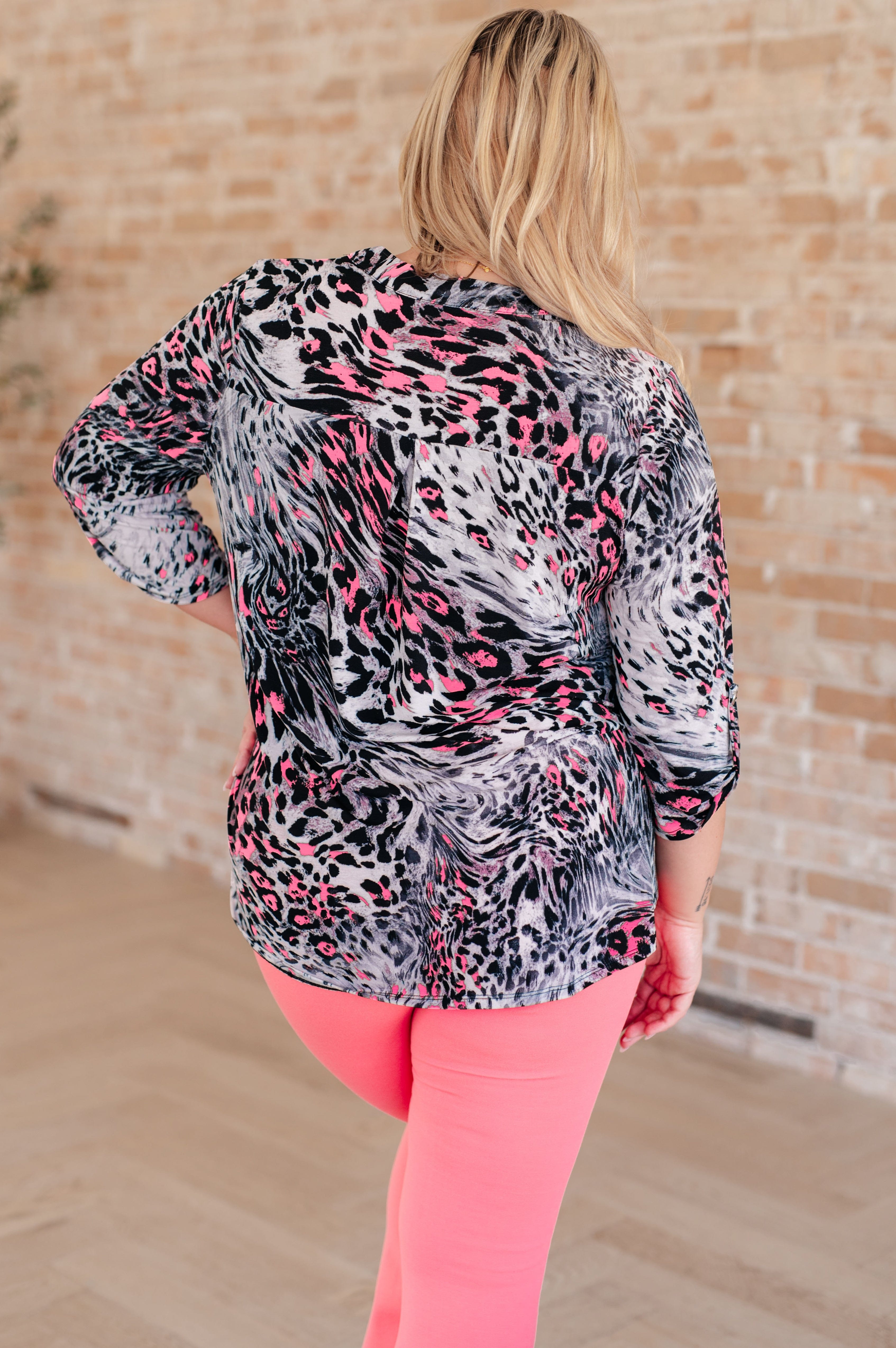 Lizzy Top in Grey and Pink Leopard-Tops-Stay Foxy Boutique, Florissant, Missouri