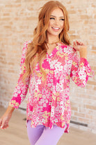 Lizzy Top in Hot Pink and Bubblegum Pink Ditsy Floral-Tops-Stay Foxy Boutique, Florissant, Missouri