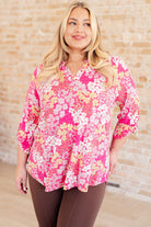 Lizzy Top in Hot Pink and Bubblegum Pink Ditsy Floral-Tops-Stay Foxy Boutique, Florissant, Missouri