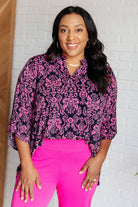 Lizzy Top in Hot Pink and Navy Damask-Tops-Stay Foxy Boutique, Florissant, Missouri