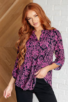 Lizzy Top in Hot Pink and Navy Damask-Tops-Stay Foxy Boutique, Florissant, Missouri