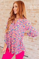 Lizzy Top in Hot Pink and Turquoise Ditsy Floral-Tops-Stay Foxy Boutique, Florissant, Missouri