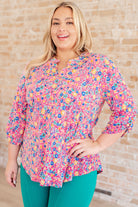 Lizzy Top in Hot Pink and Turquoise Ditsy Floral-Tops-Stay Foxy Boutique, Florissant, Missouri