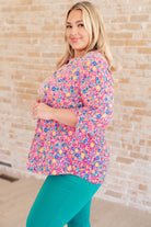 Lizzy Top in Hot Pink and Turquoise Ditsy Floral-Tops-Stay Foxy Boutique, Florissant, Missouri