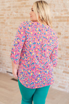 Lizzy Top in Hot Pink and Turquoise Ditsy Floral-Tops-Stay Foxy Boutique, Florissant, Missouri