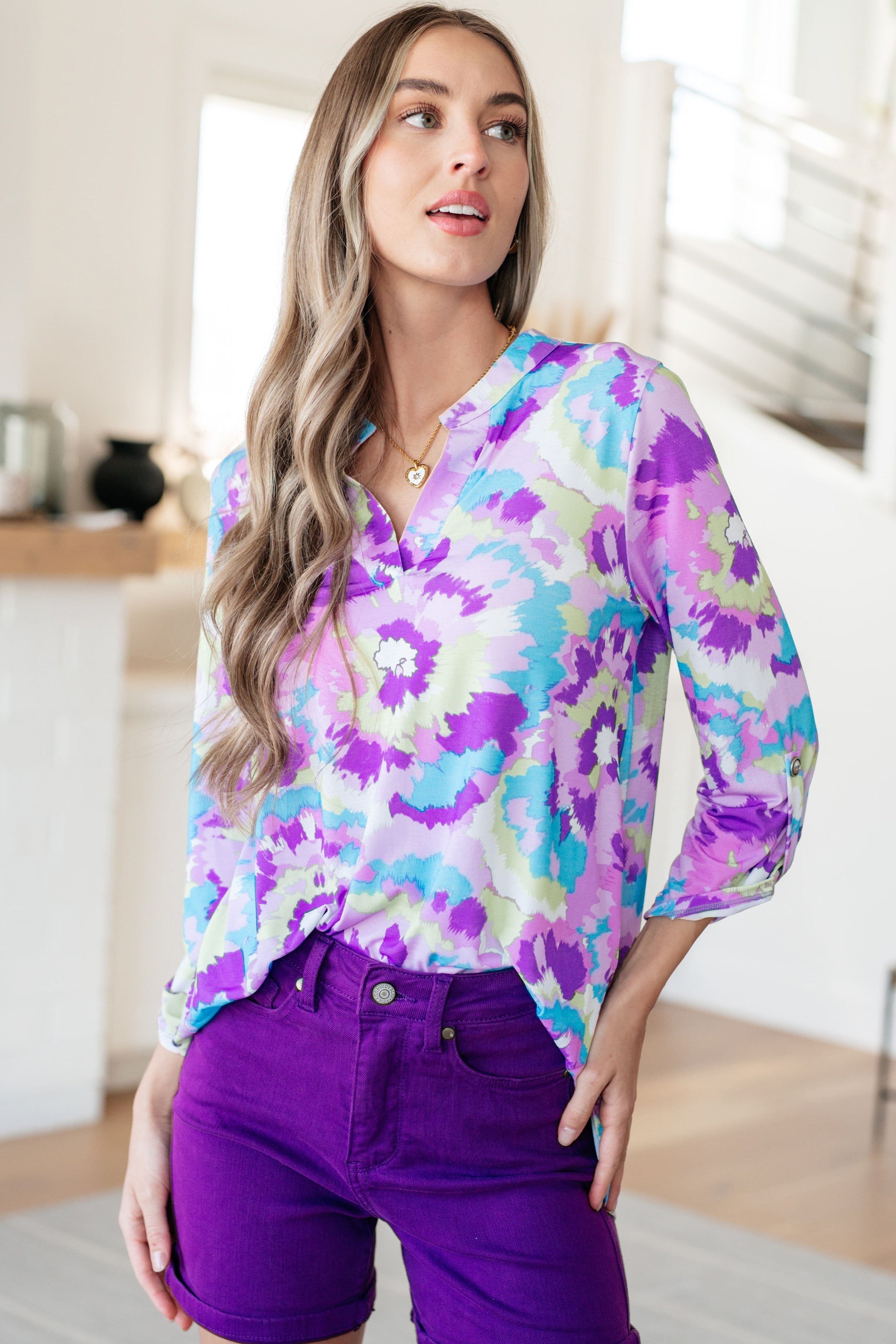 Lizzy Top in Lavender and Purple Brush Strokes-Tops-Stay Foxy Boutique, Florissant, Missouri