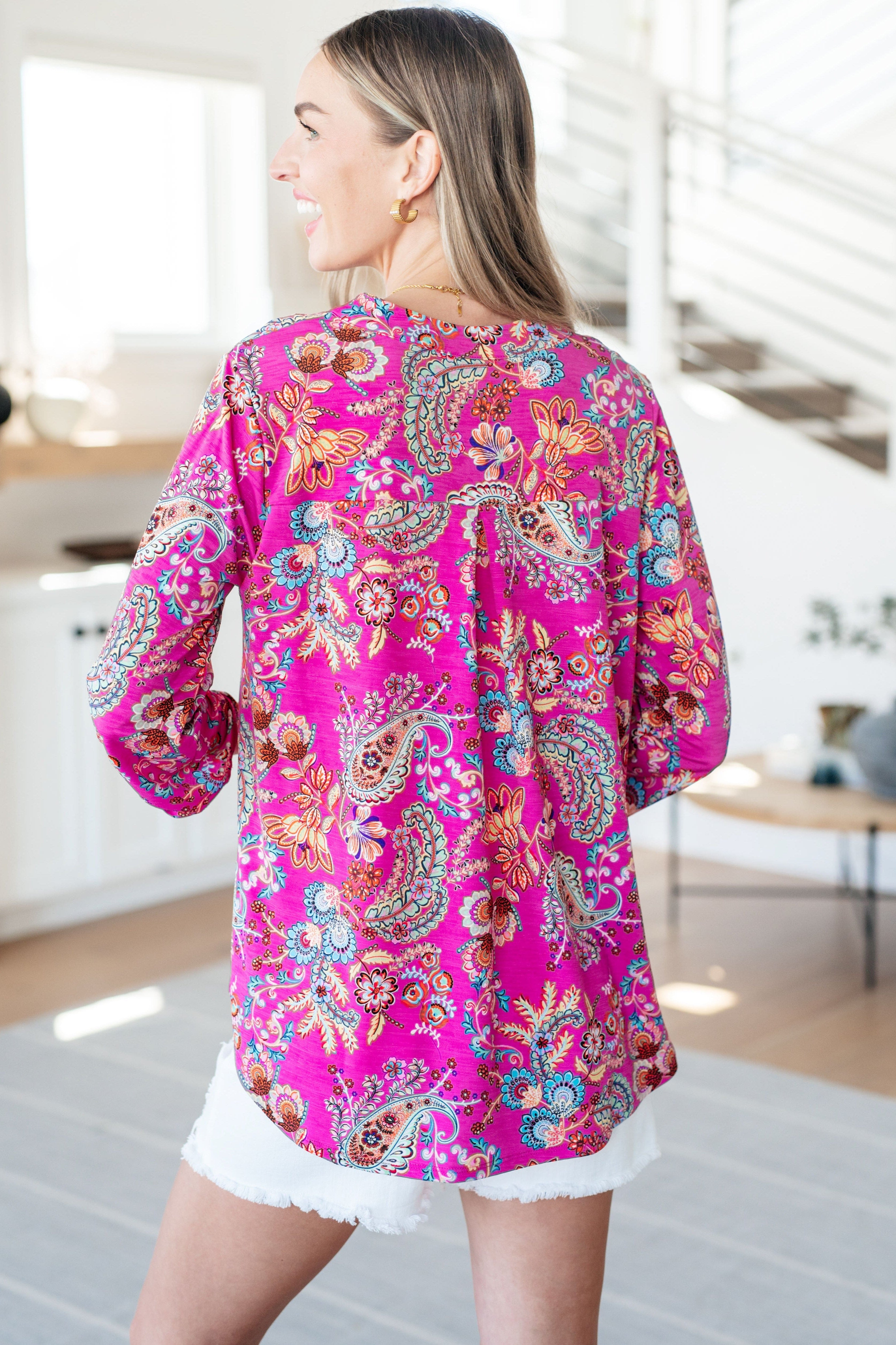 Lizzy Top in Magenta Floral Paisley-Tops-Stay Foxy Boutique, Florissant, Missouri