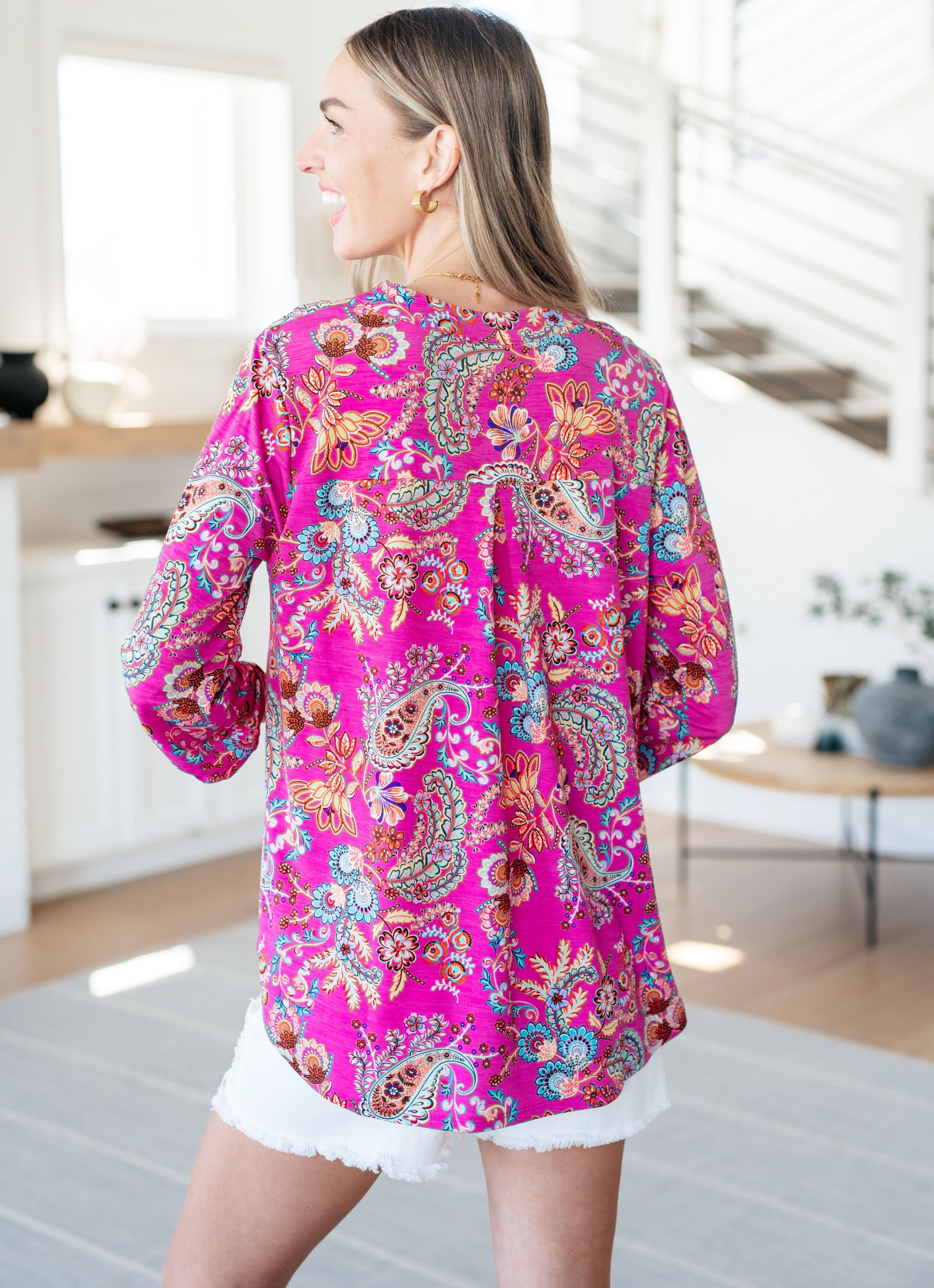 Lizzy Top in Magenta Floral Paisley-Tops-Stay Foxy Boutique, Florissant, Missouri