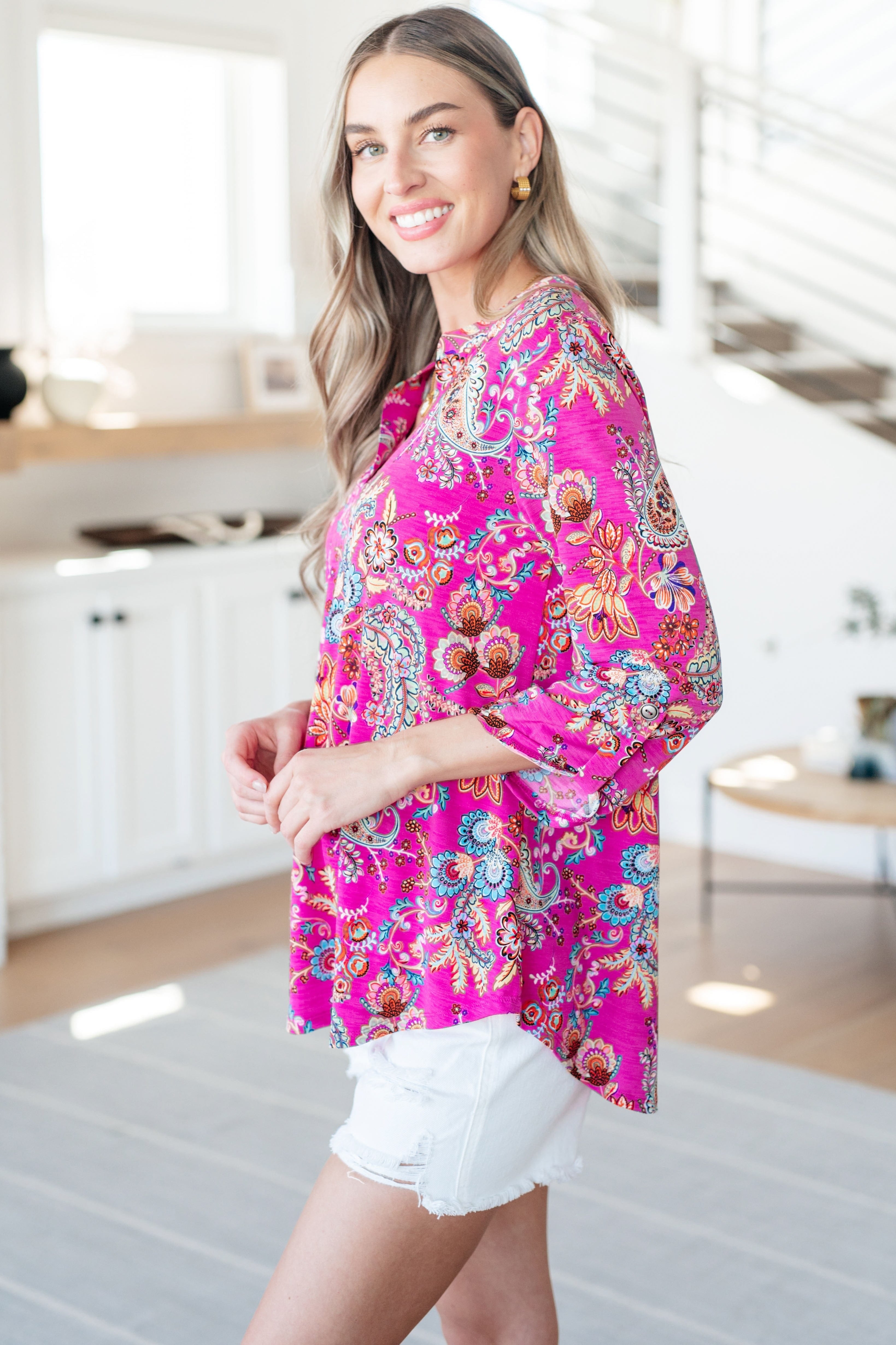 Lizzy Top in Magenta Floral Paisley-Tops-Stay Foxy Boutique, Florissant, Missouri