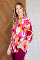 Lizzy Top in Magenta and Mustard Abstract-Tops-Stay Foxy Boutique, Florissant, Missouri