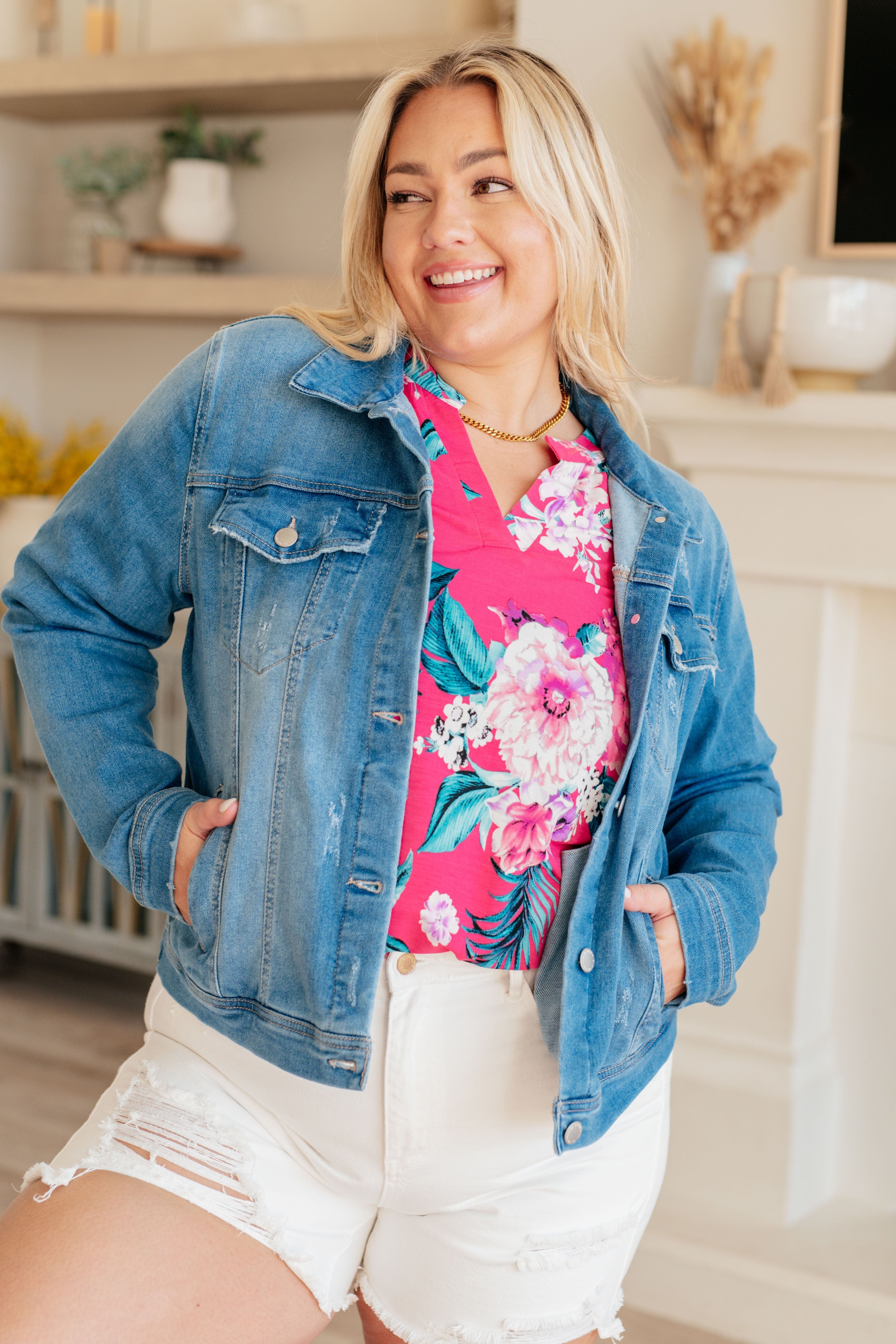 Lizzy Top in Magenta and Teal Tropical Floral-Tops-Stay Foxy Boutique, Florissant, Missouri