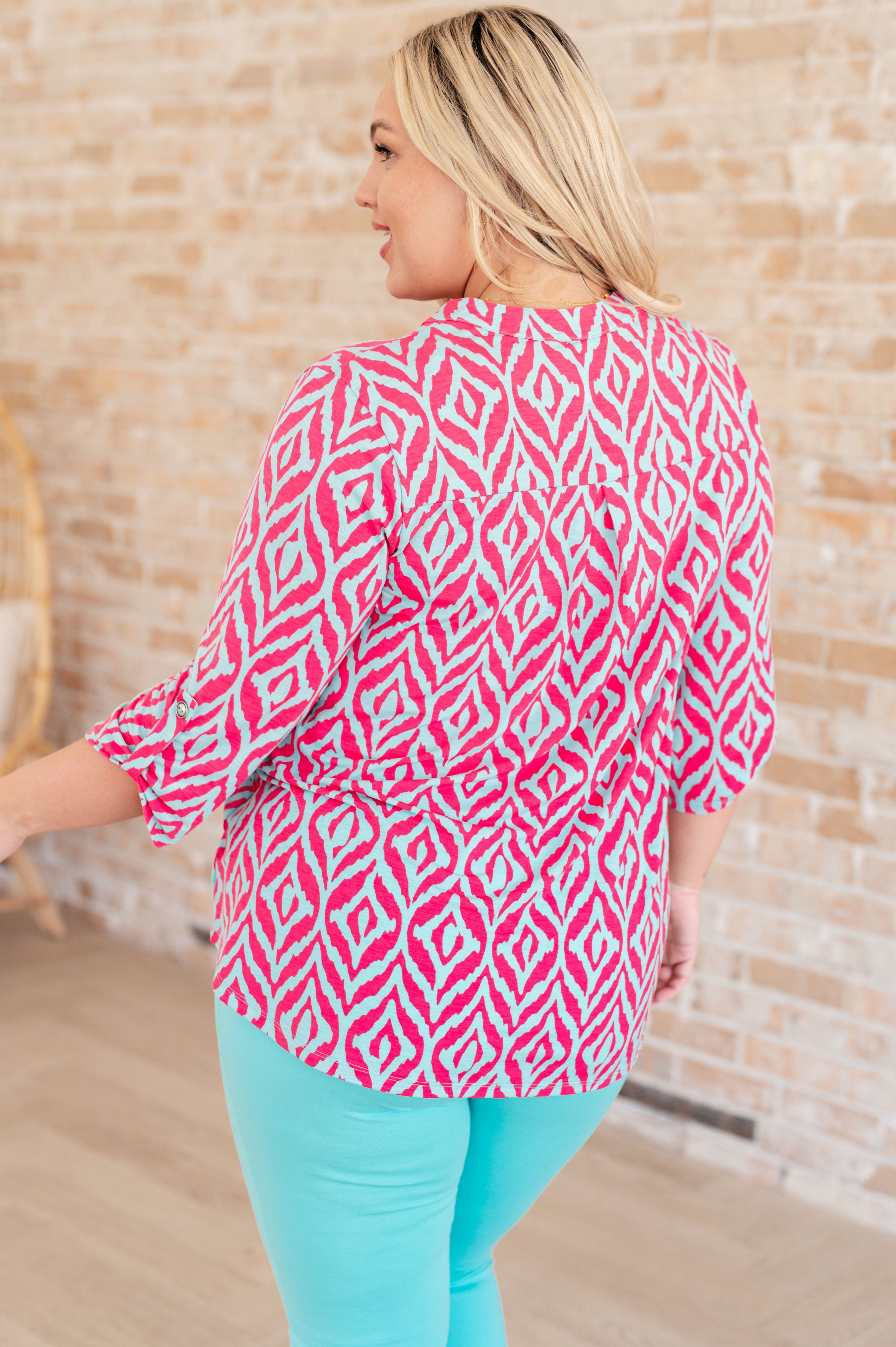 Lizzy Top in Mint and Pink Ikat-Tops-Stay Foxy Boutique, Florissant, Missouri