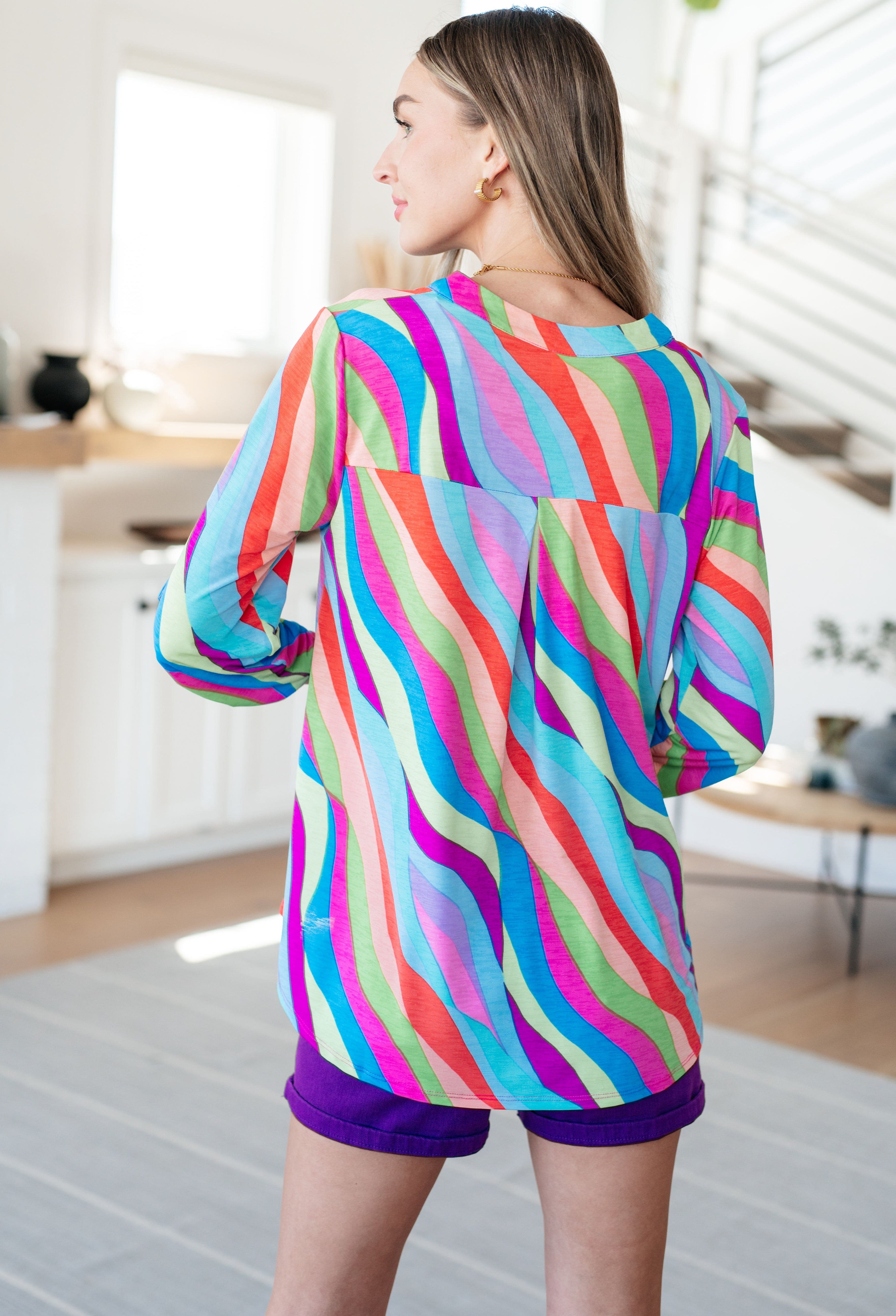 Lizzy Top in Multi Mod Stripe-Tops-Stay Foxy Boutique, Florissant, Missouri