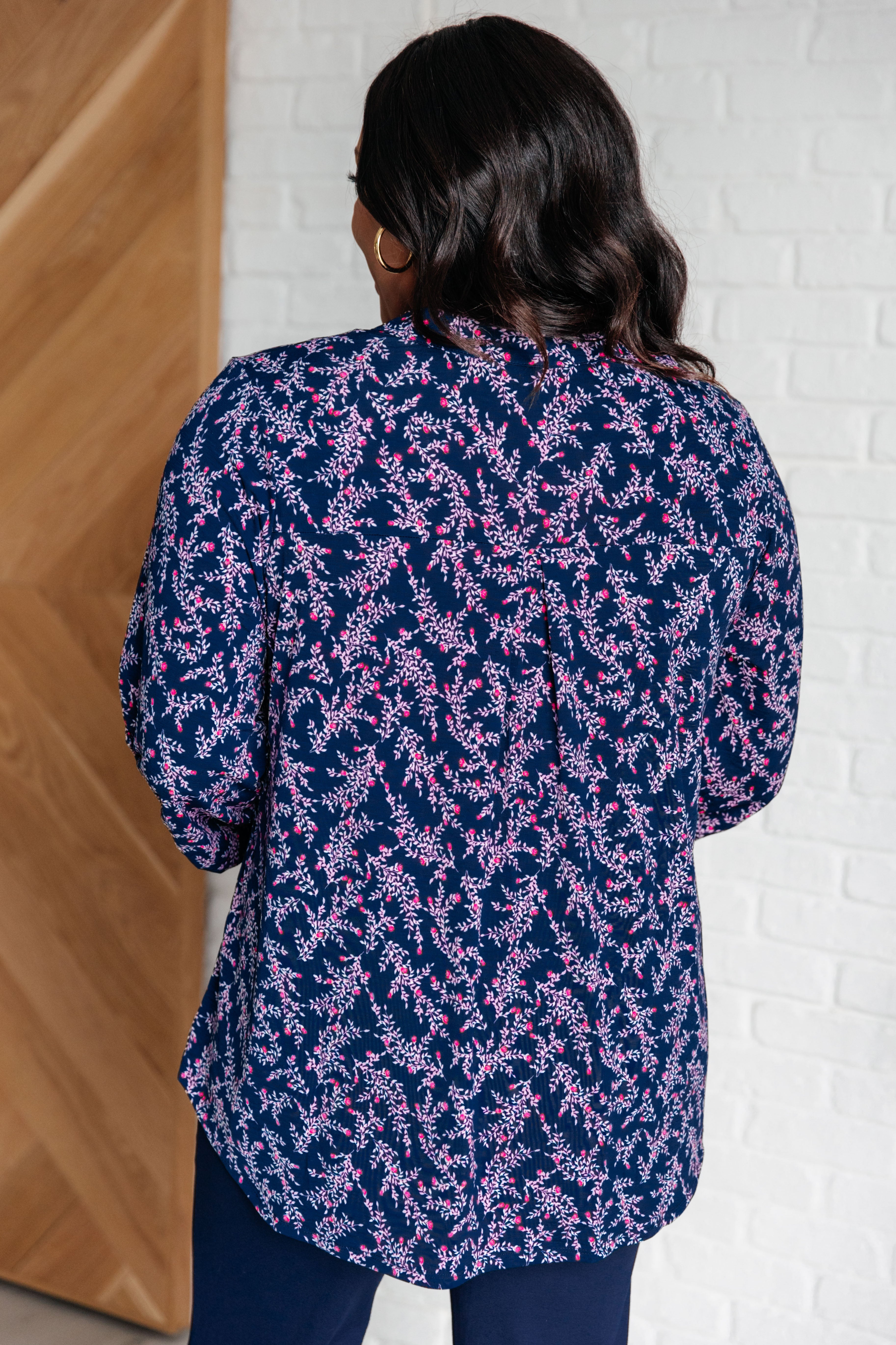 Lizzy Top in Navy and Magenta Petite Floral-Tops-Stay Foxy Boutique, Florissant, Missouri