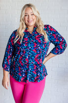 Lizzy Top in Navy and Teal Multi-Blouses-Stay Foxy Boutique, Florissant, Missouri