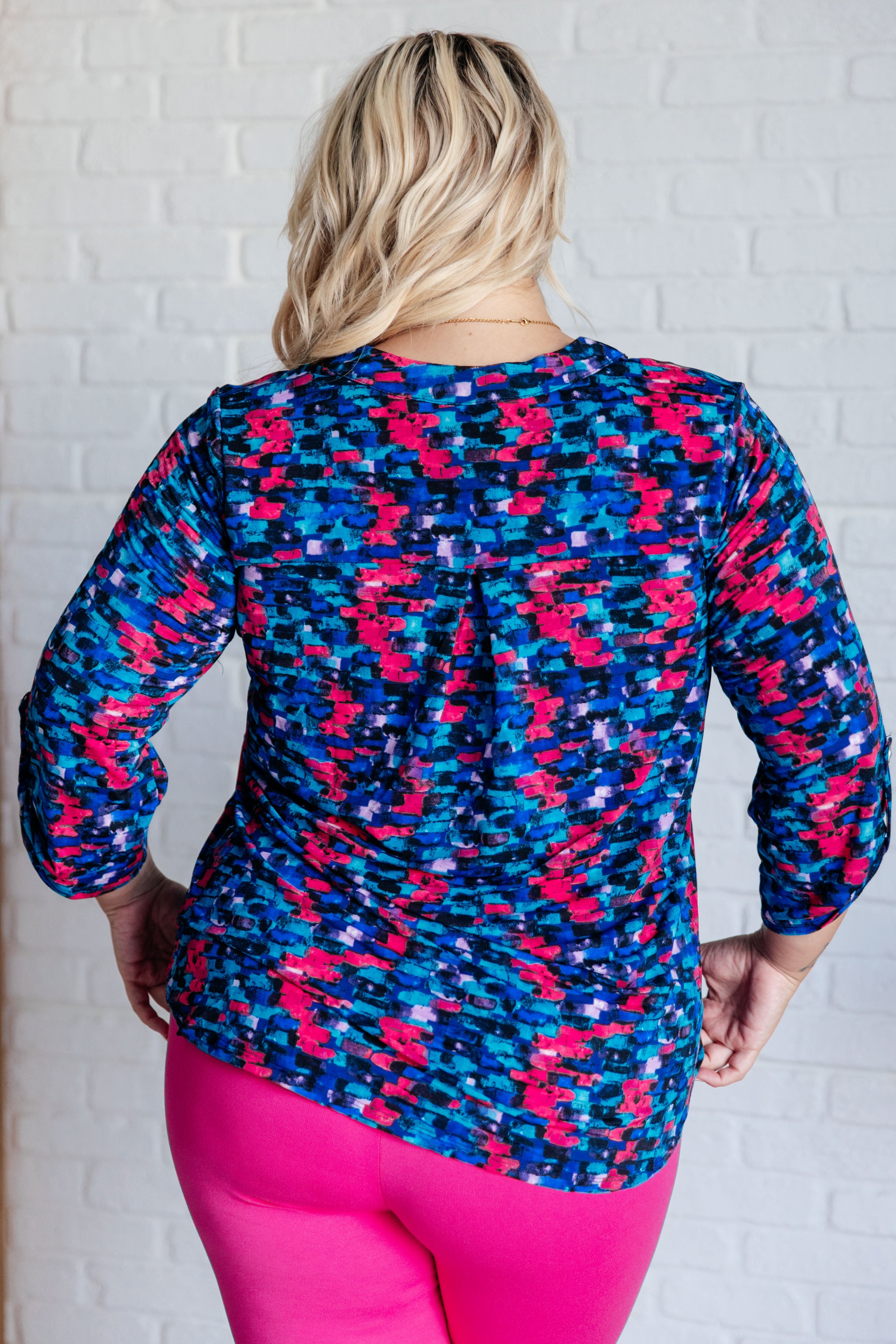 Lizzy Top in Navy and Teal Multi-Blouses-Stay Foxy Boutique, Florissant, Missouri