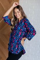 Lizzy Top in Navy and Teal Multi-Blouses-Stay Foxy Boutique, Florissant, Missouri