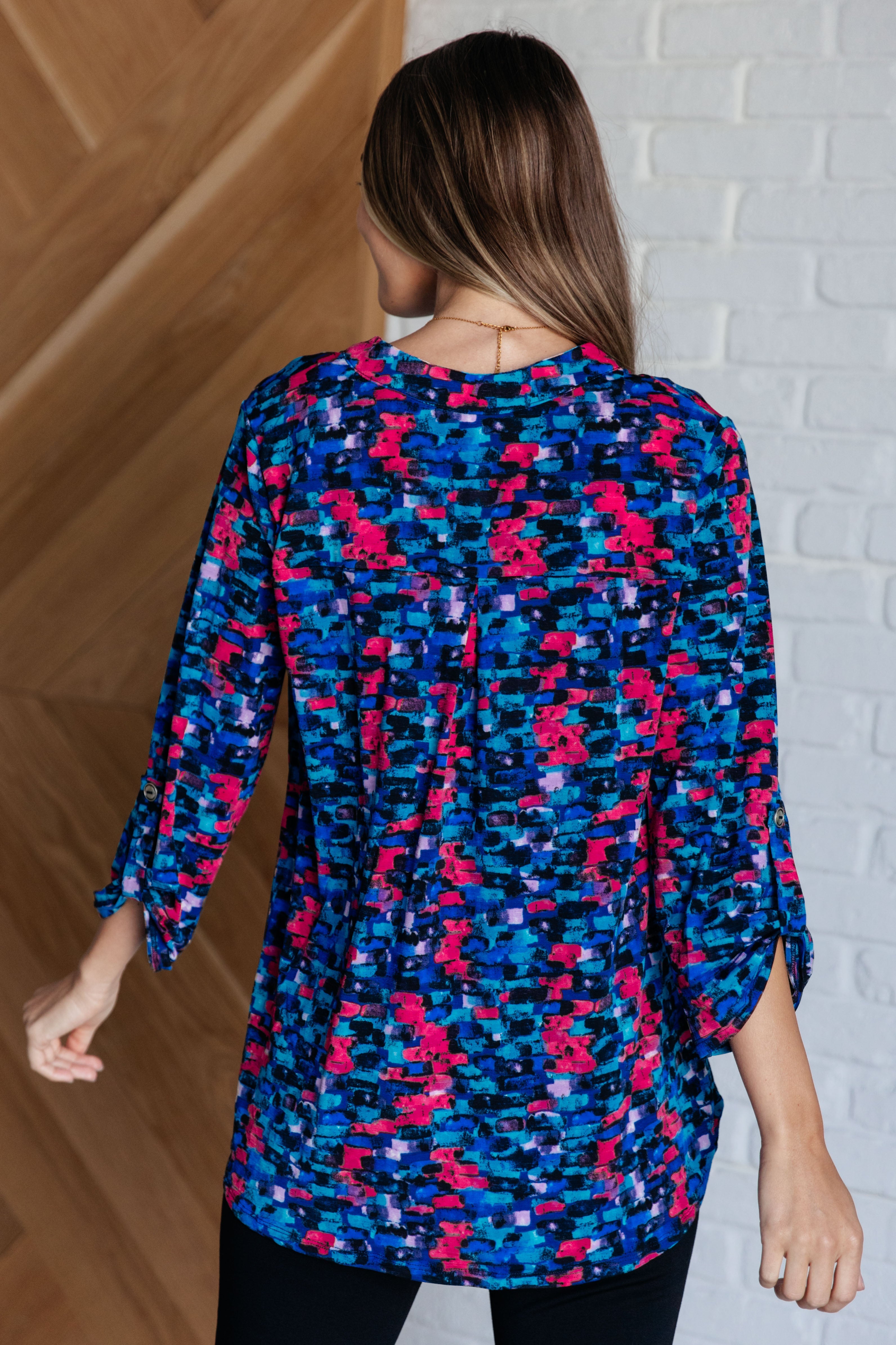 Lizzy Top in Navy and Teal Multi-Blouses-Stay Foxy Boutique, Florissant, Missouri