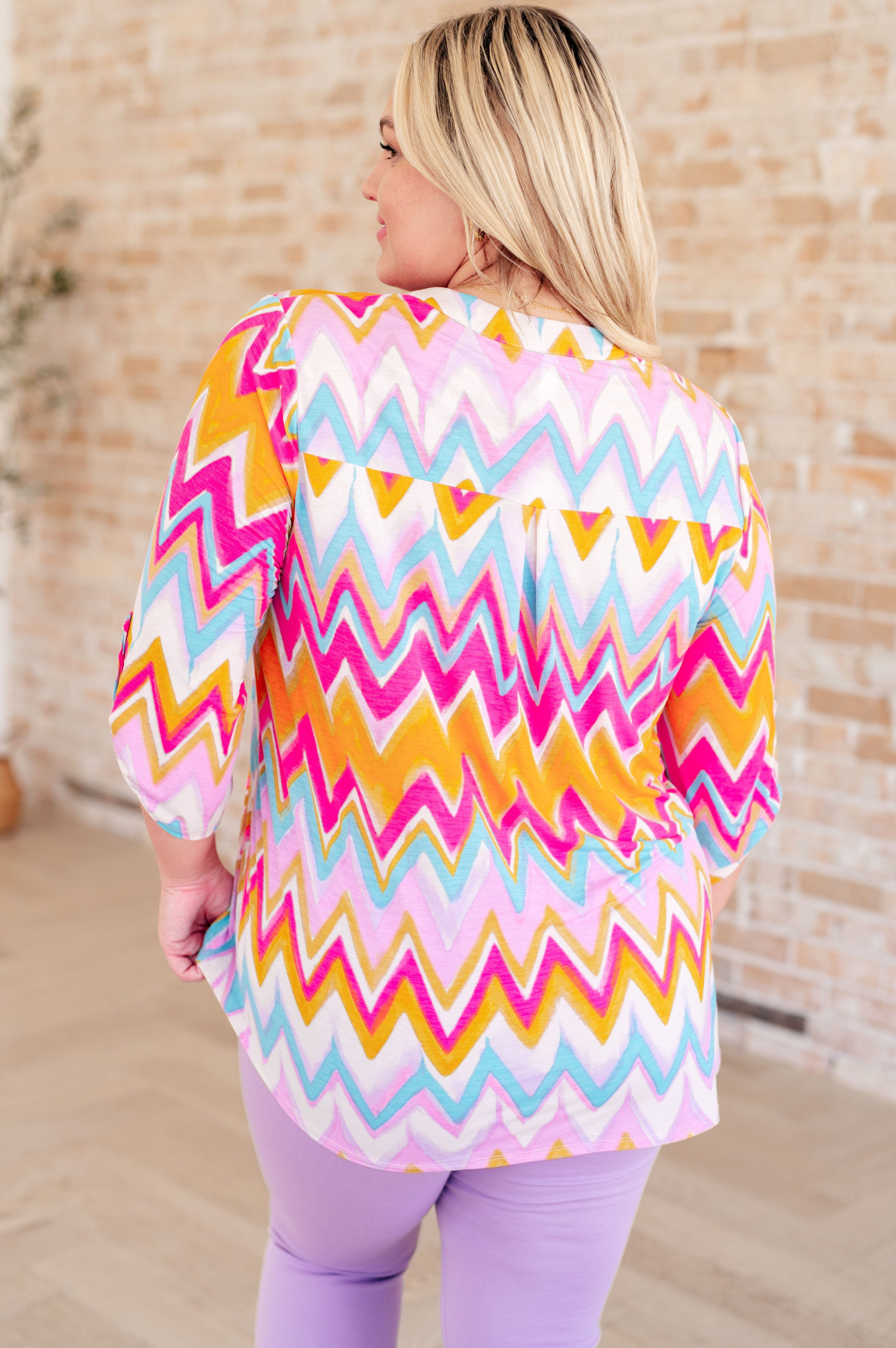 Lizzy Top in Orange Multi Chevron-Tops-Stay Foxy Boutique, Florissant, Missouri