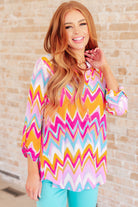 Lizzy Top in Orange Multi Chevron-Tops-Stay Foxy Boutique, Florissant, Missouri