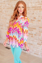 Lizzy Top in Orange Multi Chevron-Tops-Stay Foxy Boutique, Florissant, Missouri