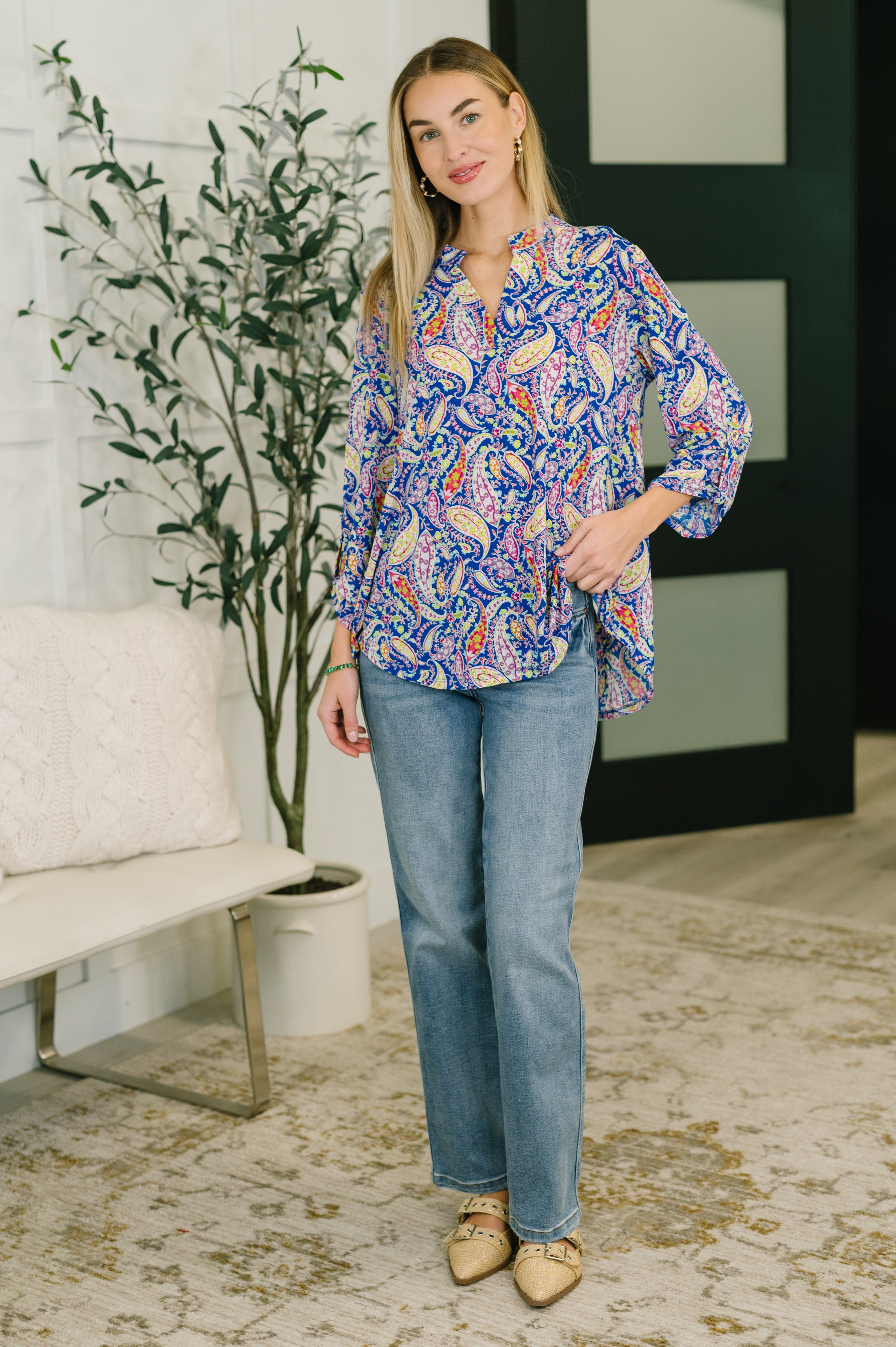 Lizzy Top in Royal Blue Paisley-Womens-Stay Foxy Boutique, Florissant, Missouri