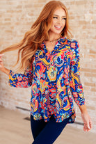 Lizzy Top in Royal and Orange Paisley-Tops-Stay Foxy Boutique, Florissant, Missouri