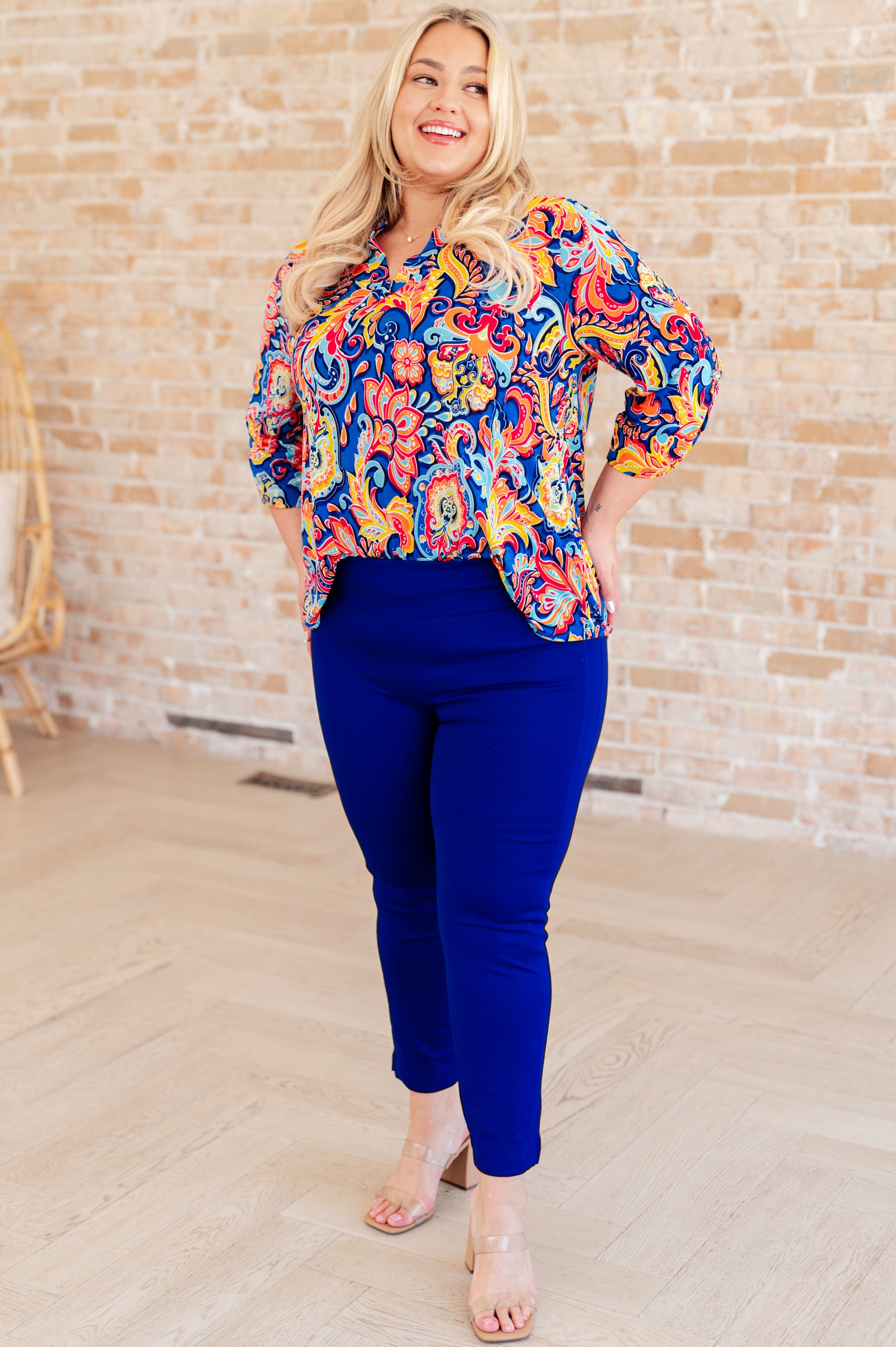 Lizzy Top in Royal and Orange Paisley-Tops-Stay Foxy Boutique, Florissant, Missouri