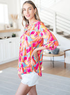 Lizzy Top in Teal and Hot Pink Abstract Fans-Tops-Stay Foxy Boutique, Florissant, Missouri