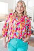 Lizzy Top in Teal and Hot Pink Abstract Fans-Tops-Stay Foxy Boutique, Florissant, Missouri