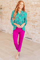 Lizzy Top in Teal and Lavender Wildflowers-Tops-Stay Foxy Boutique, Florissant, Missouri