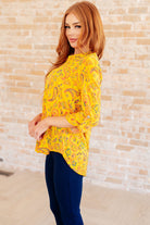 Lizzy Top in Yellow and Navy Paisley-Tops-Stay Foxy Boutique, Florissant, Missouri