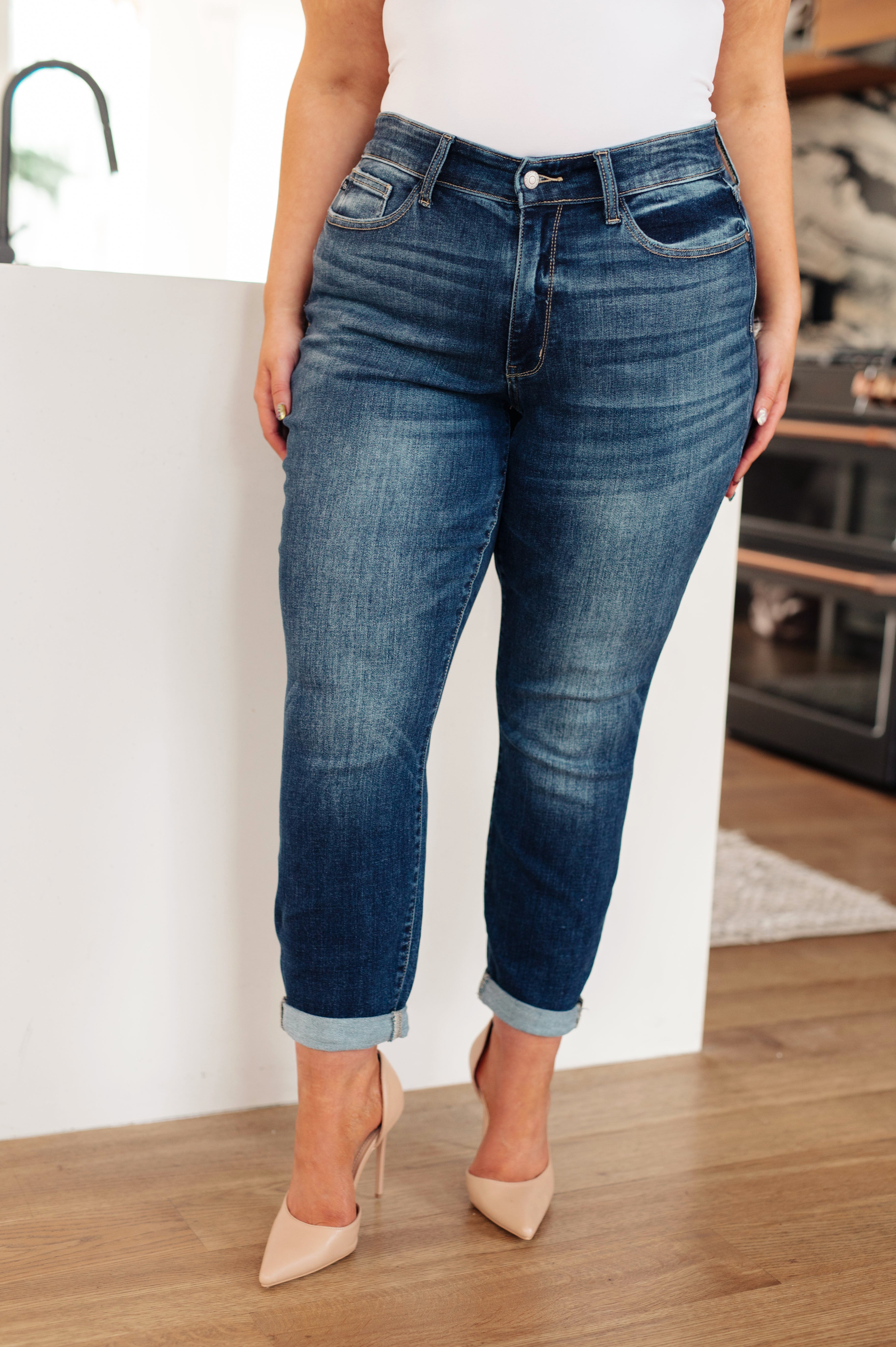 London Midrise Cuffed Boyfriend Jeans-Denim-Stay Foxy Boutique, Florissant, Missouri