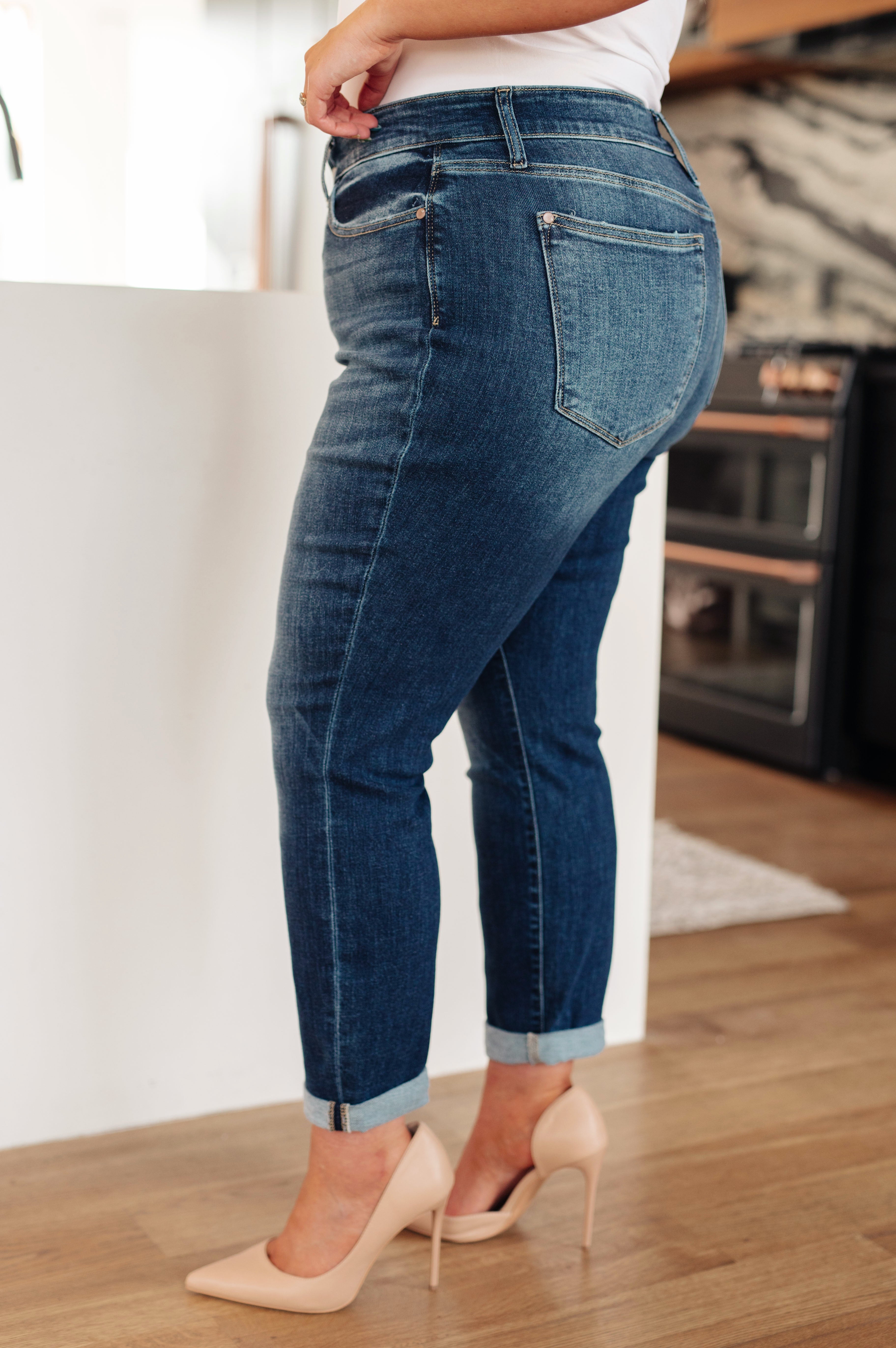 London Midrise Cuffed Boyfriend Jeans-Denim-Stay Foxy Boutique, Florissant, Missouri