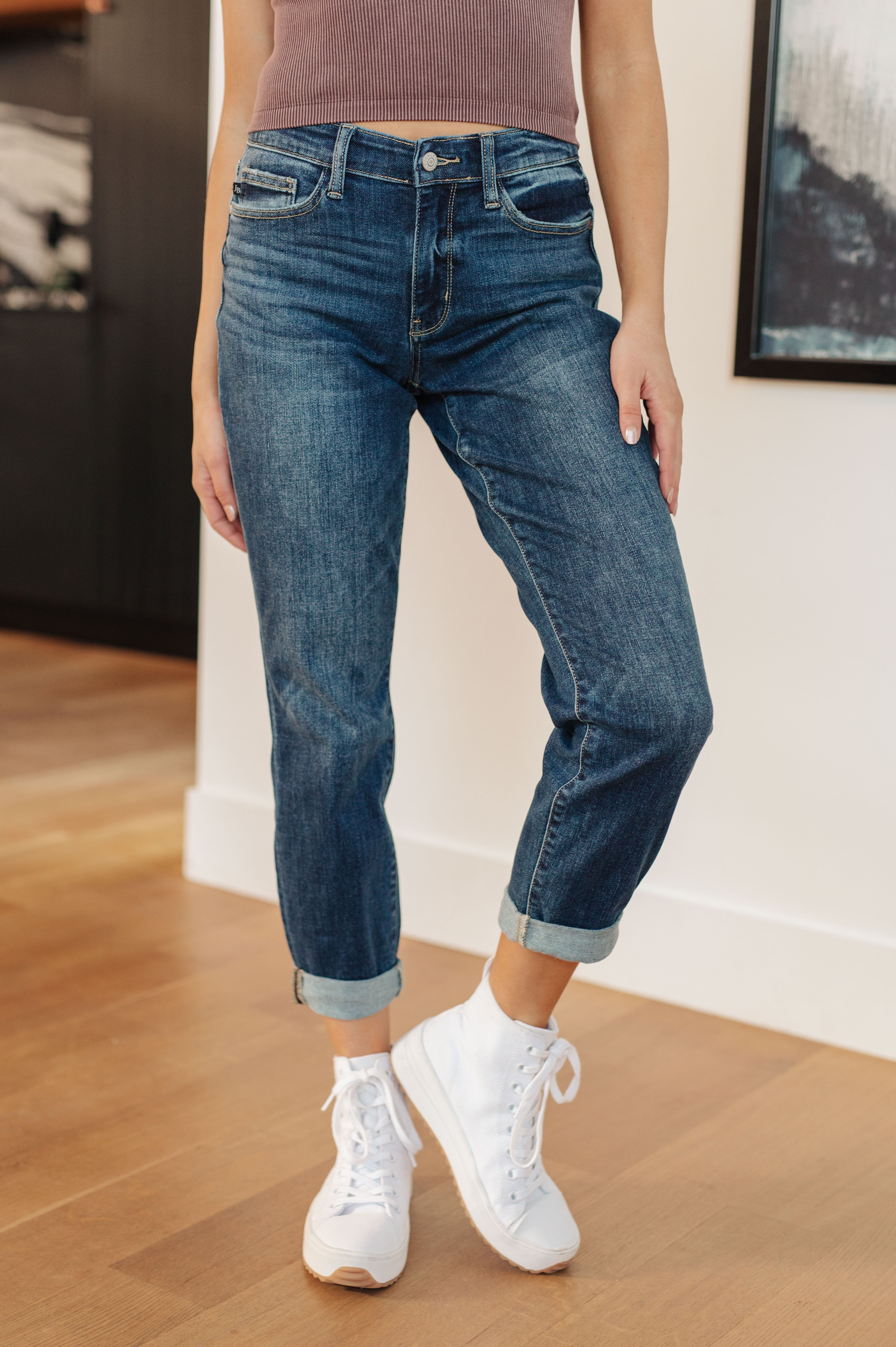 London Midrise Cuffed Boyfriend Jeans-Denim-Stay Foxy Boutique, Florissant, Missouri