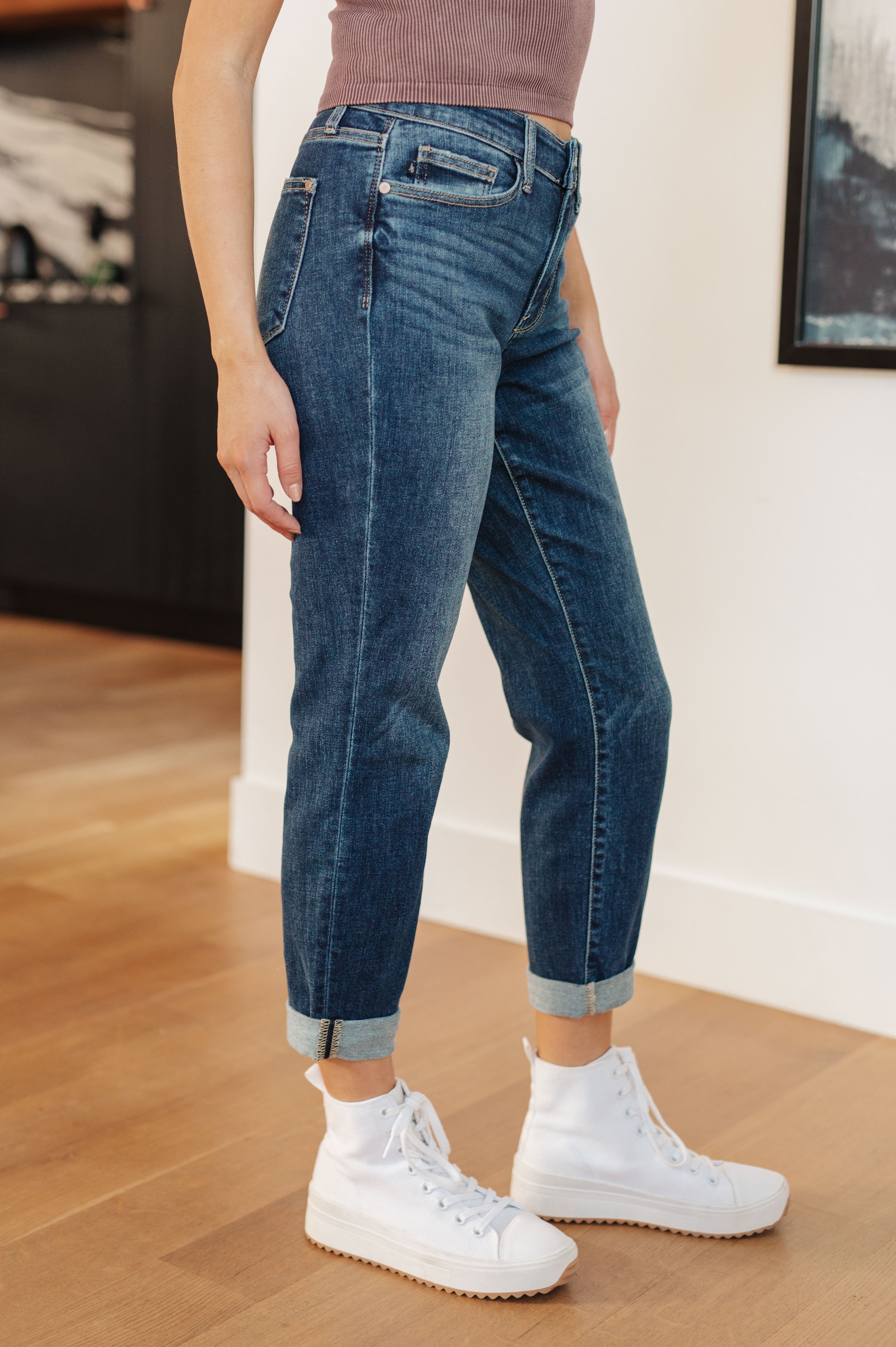 London Midrise Cuffed Boyfriend Jeans-Denim-Stay Foxy Boutique, Florissant, Missouri