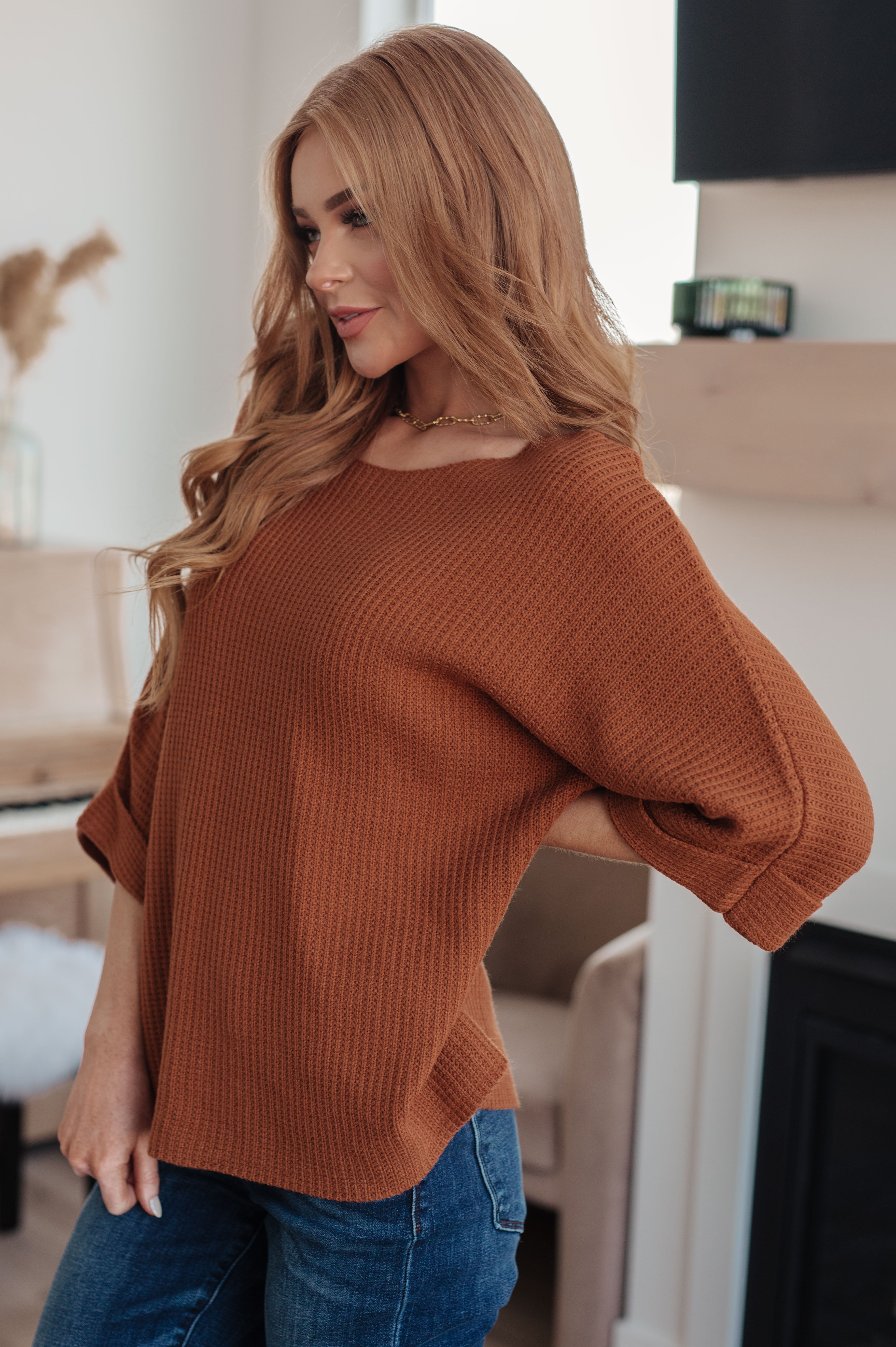 Lotta Love Knitted Sweater Top in Rust-Tops-Stay Foxy Boutique, Florissant, Missouri