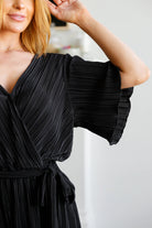 Lovely Life Plisse Romper in Black-Jumpsuits & Rompers-Stay Foxy Boutique, Florissant, Missouri