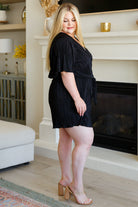 Lovely Life Plisse Romper in Black-Jumpsuits & Rompers-Stay Foxy Boutique, Florissant, Missouri