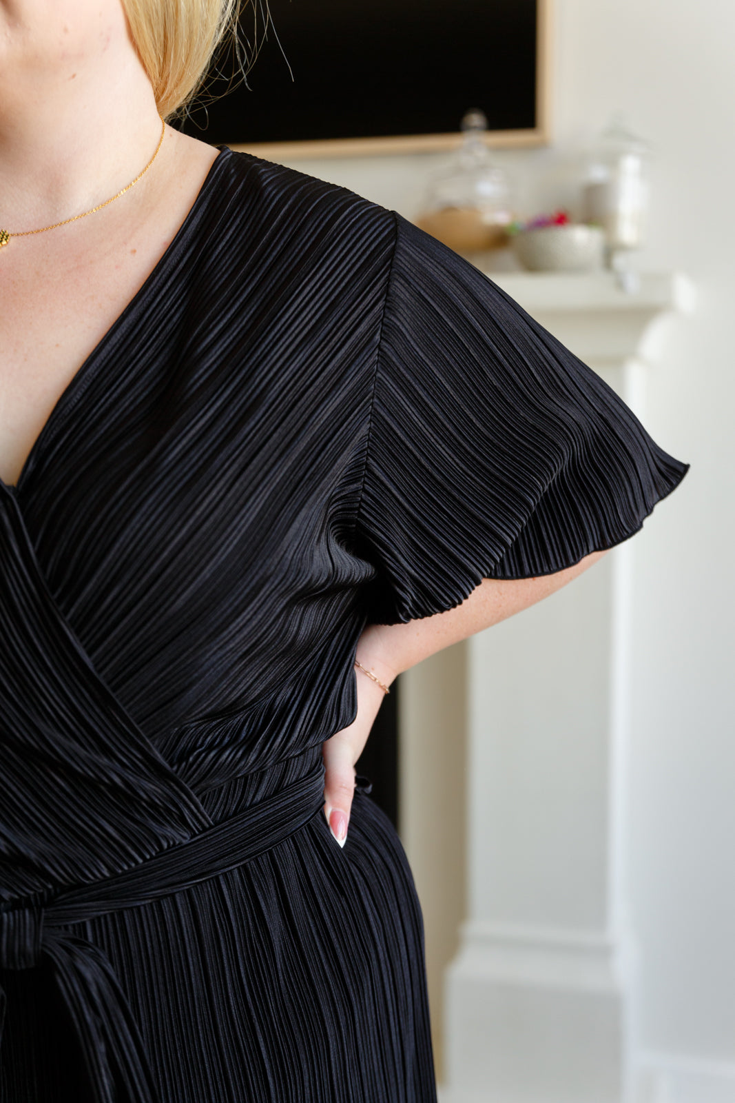 Lovely Life Plisse Romper in Black-Jumpsuits & Rompers-Stay Foxy Boutique, Florissant, Missouri